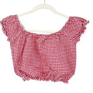John Galt Brandy Melville Womens Farmer Summer Chic Vacation Gingham Crop‎ Top